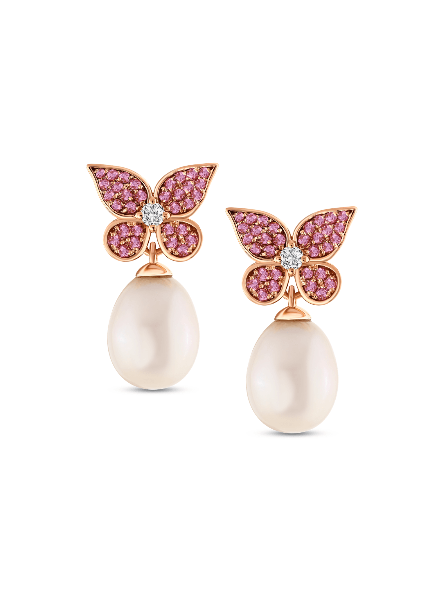 Butterfly Pearl Earrings — Pink Sapphire